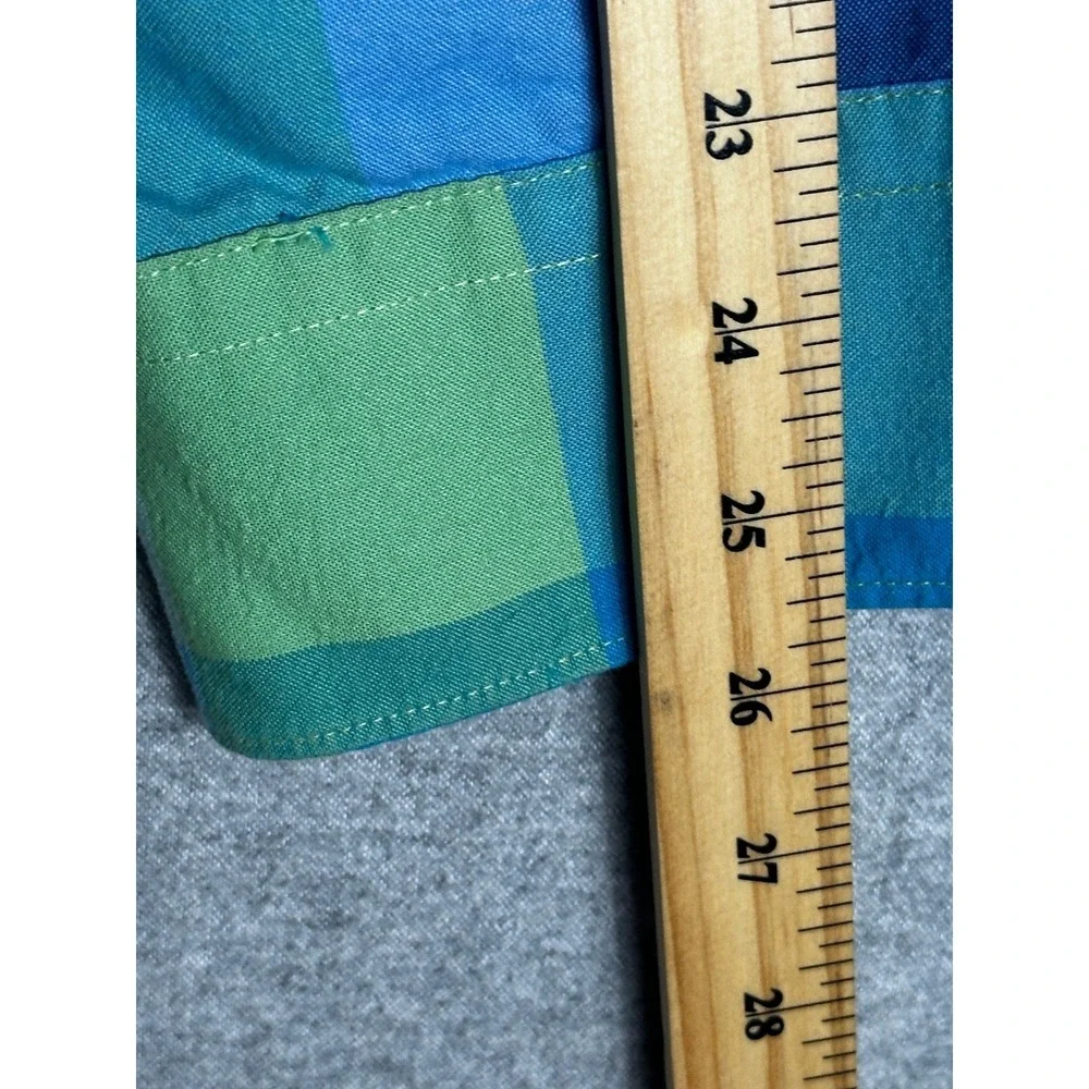 IZOD Saltwater Shirt Mens XXL Blue Green Plaid Long Sleeve Beach Vacation Preppy